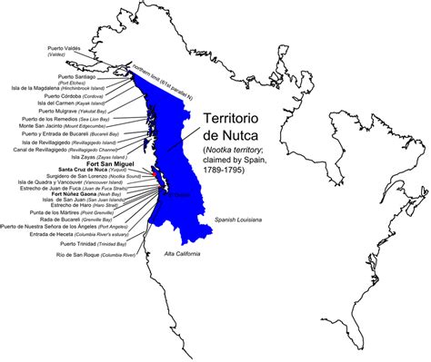 Nootka Territory, the Spanish Empire's territorial claim in Northwestern America [1103x931 ...