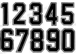 the numbers are black and white for each team's uniform or number, as well as