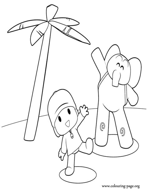 Pocoyo - Pocoyo and Elly on a beach coloring page