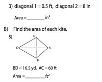 Area of Kites Worksheets