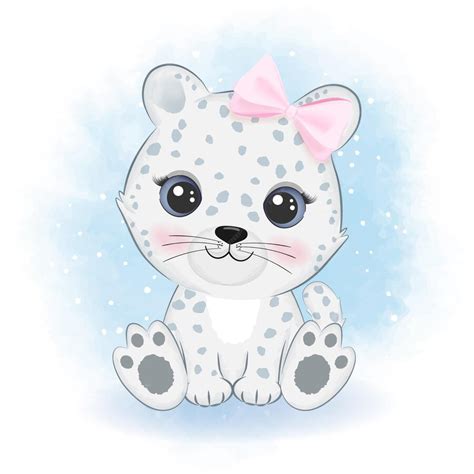 Premium Vector | Cute snow leopard cartoon arctic animal watercolor