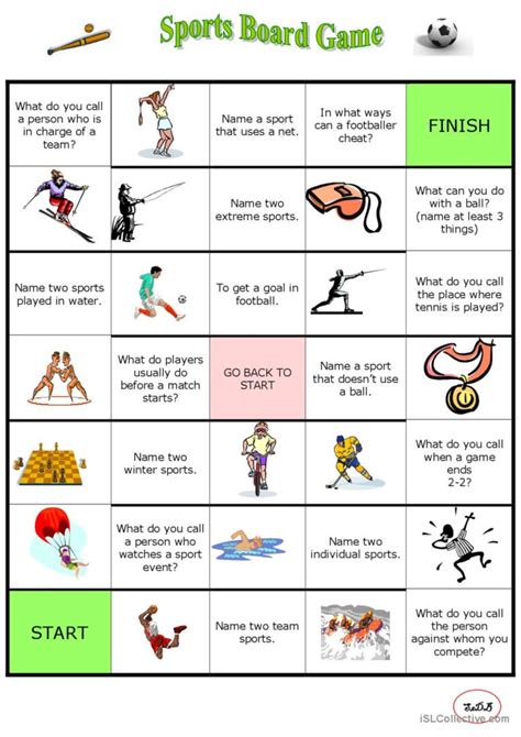 Sports Board Game: English ESL worksheets pdf & doc