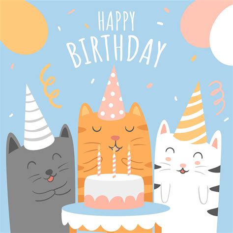 Happy Birthday Animals Cats Cartoon Greeting 561847 Vector Art at Vecteezy