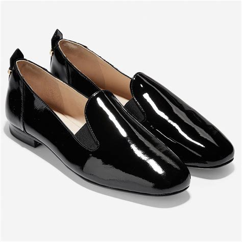 Cole Haan Women's Portia Loafer Black Patent-Black Gore-Black Stack | Laurie's Shoes