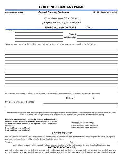 Free Printable Bid Proposal Forms