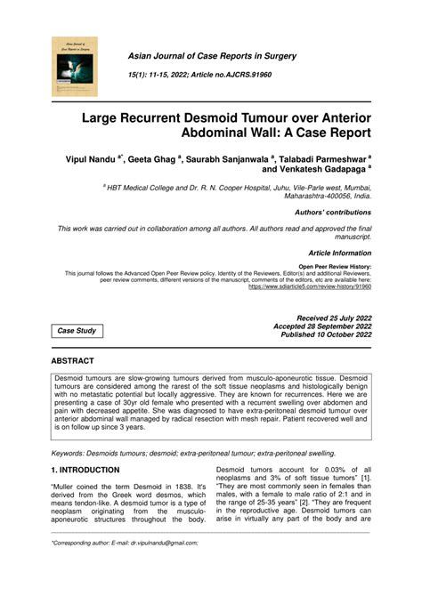 (PDF) Asian Journal of Case Reports in Surgery Large Recurrent Desmoid ...