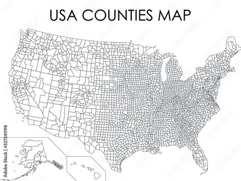 Black USA Counties Map on White Background Stock Vector | Adobe Stock