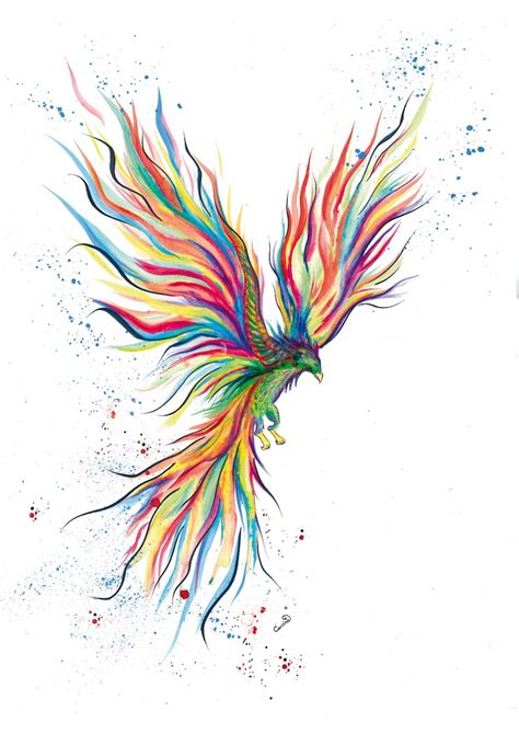 Rainbow Inky Phoenix Art Print Fantasy Wall Art Phoenix | Etsy