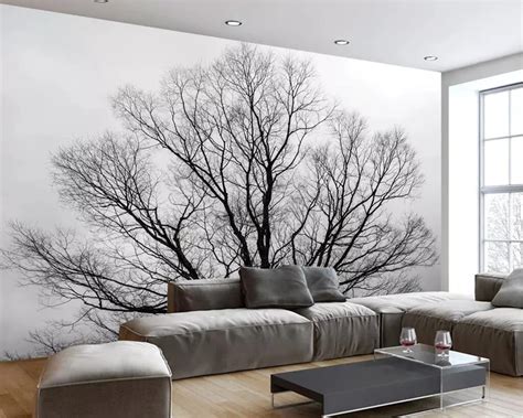 Beibehang Mural wallpaper modern minimalist black and white tree canopy ...