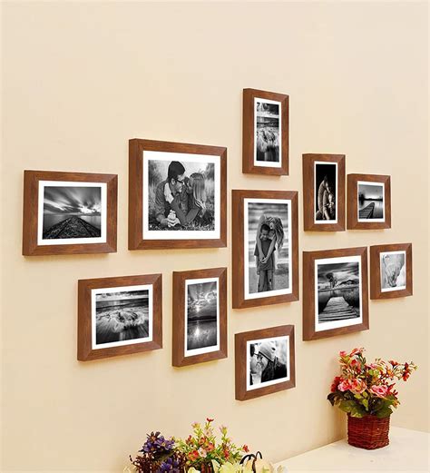 Buy Brown Synthetic Wood wall photo frame set of 11 By Art Street Online - Collage Photo Frames ...