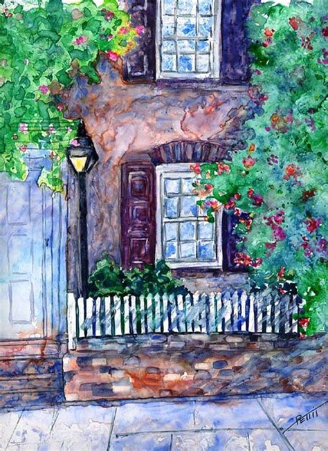 Brick House and White Fence Original Watercolor | Etsy | Original ...