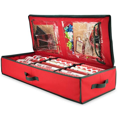 ZOBER Christmas Wrapping Paper Storage Box with Inside Pockets, 600D ...