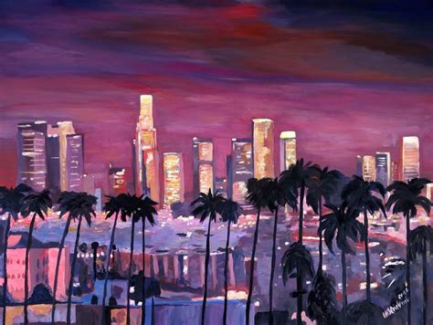 Los Angeles With Golden Skyline Painting by M Bleichner | Saatchi Art