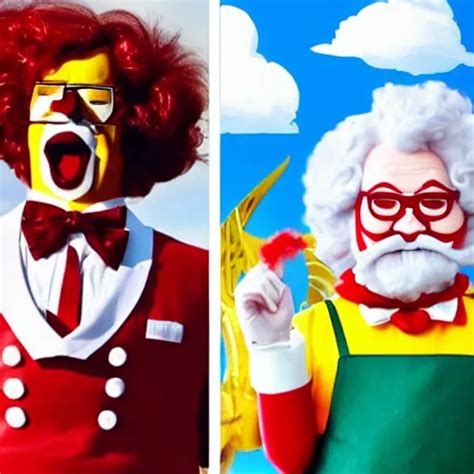 Colonel Sanders and Ronald McDonald battle in the sky | Stable Diffusion | OpenArt