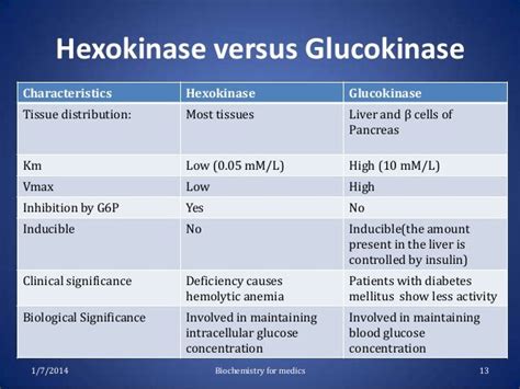 hexokinase vs glucokinase table