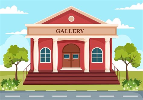 Art Gallery Museum Building Cartoon Illustration with Exhibition ...