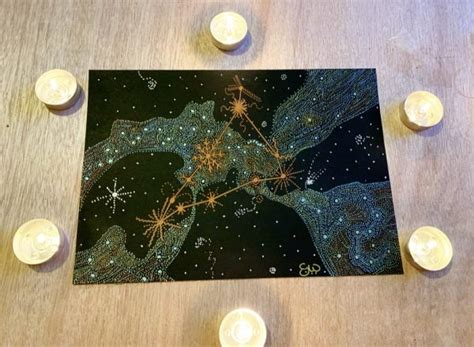 Capricorn Constellation Art - A4 Original Metallic on Black Background