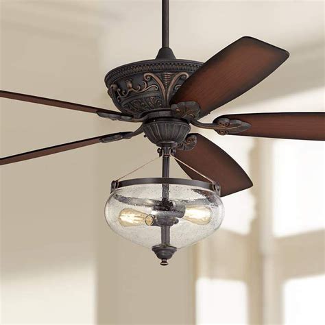 60" Casa Montego Shaded Teak and LED Seedy Glass Ceiling Fan - #69Y73 ...