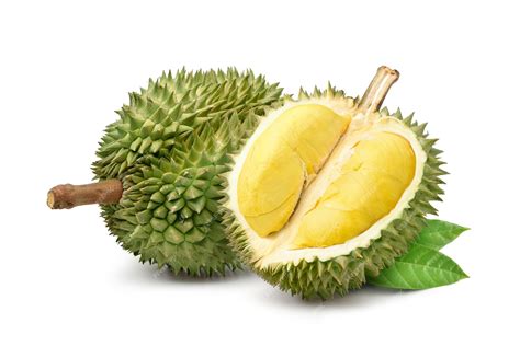 Premium Photo | Durian fruit with cut in half and leaves isolated on white surface