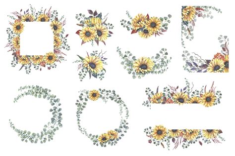 Watercolor Sunflower Bouquets Collection. (853931) | Illustrations | Design Bundles