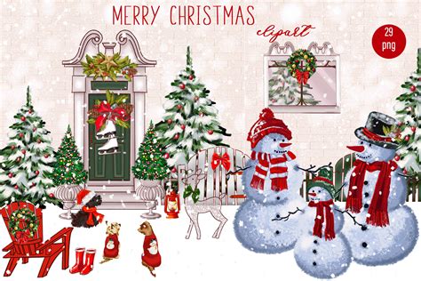 Winter Scene Clipart, Merry Christmas Graphic by ElenaZlataArt ...