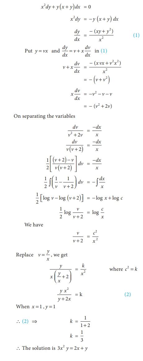 Homogeneous Differential Equations: Solved Example Problems - with Answer, Solution, Formula