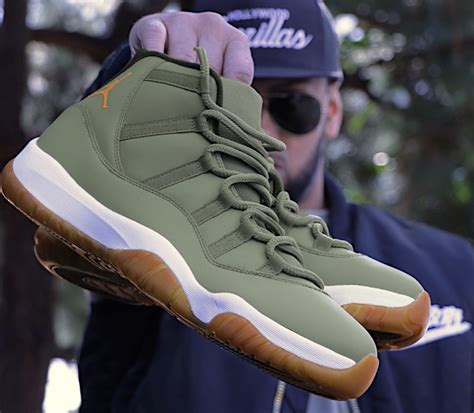 Custom Jordan 11 in Matte Olive Green & Gum Bottom Soles!