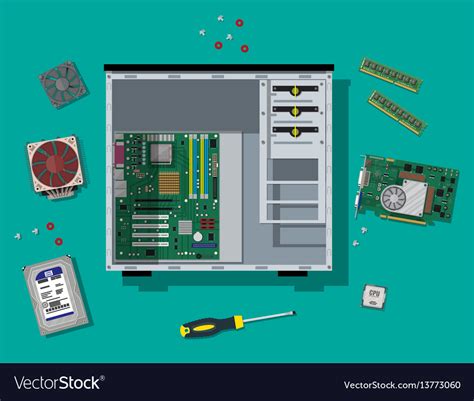 Assembling pc personal computer hardware Vector Image