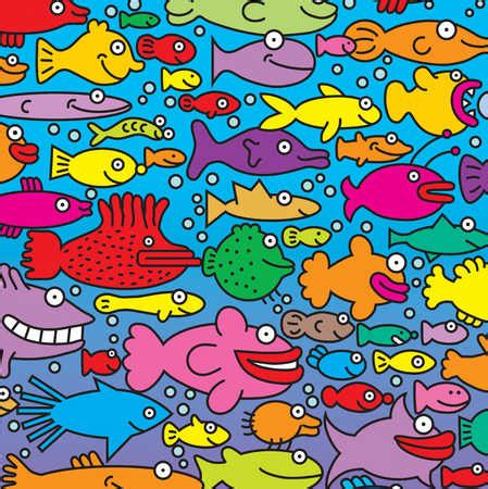 Stock Illustration - Pattern of assorted fish swimming in water