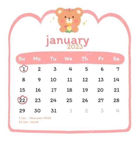 3. Desain Kalender Januari 2023 Beruang Lucu - Teman Kreasi