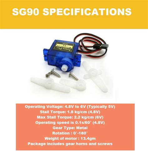 SG90, MG90 servo motor pinout, spec and best 10 SG90 projects