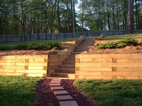 2 tiered retaining wall with steps in Lilburn, ga - a photo on Flickriver