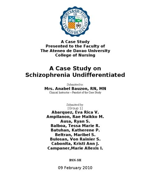 Undifferentiated Schizophrenia Case Study Sample | Thought | Cognition