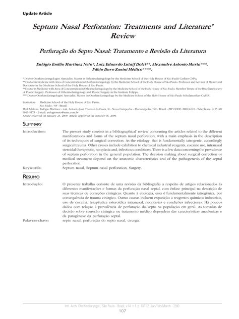 (PDF) Septum nasal perforation: treatments and literature' review