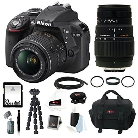 Nikon D3300 Digital SLR Camera with 18-55mm Lens (Black) + Sigma 70-300mm f4-5.6 SLD DG Macro ...