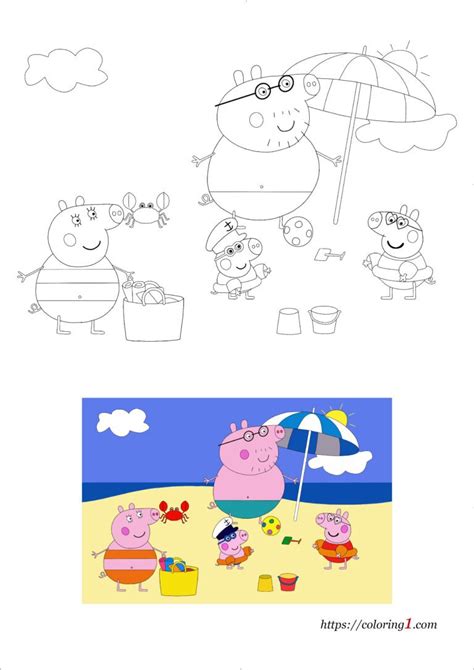 Peppa Pig Beach Coloring Pages - 2 Free Coloring Sheets (2021)