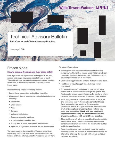 (PDF) Technical Advisory Bulletin · Frozen pipes: How to prevent freezing and thaw pipes safely ...