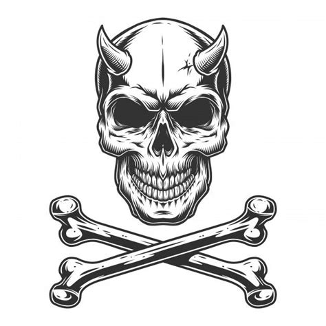 Free Vector | Vintage monochrome demon skull | Skull with horns, Skull, Skull art