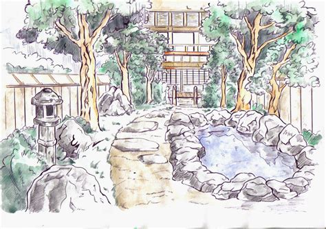 Japanese Garden Drawing - Viewing Gallery