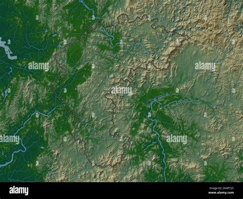 Chungcheongbuk-do, province of South Korea. Colored elevation map with ...