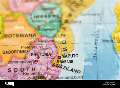 Beautiful photo of a map of Kingdom of Swaziland and the capital Mbabane Stock Photo - Alamy