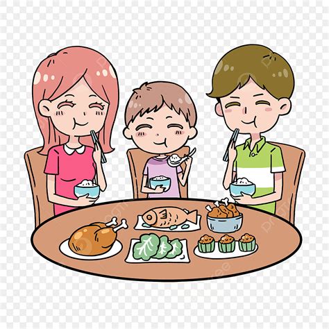 Family Eating Dinner Clip Art : Cartoon family eating, holiday table meals.