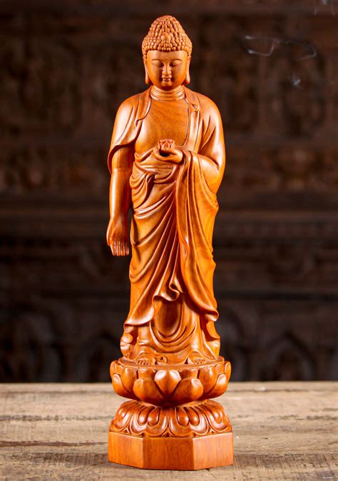 SOLD Vietnamese Wood Standing Buddha Statue 16.5" (#130vw22): Lotus ...