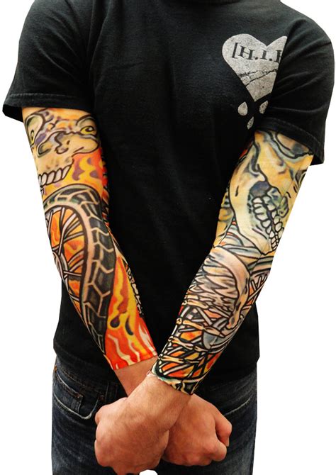 Tattoo Sleeves - Skull And Flames Biker Fake Tattoo Sleeves (Pair) – Bewild