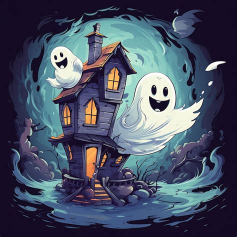 Premium AI Image | two little ghosts flying through a old and spooky house in style of pixar ...