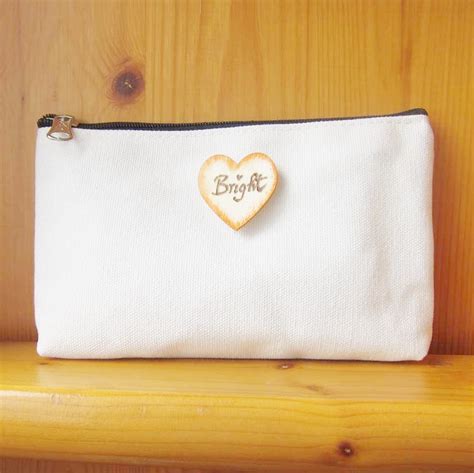 Personalized Pouch w/ Custom Name Tag, wood heart - Shine Kids Crafts