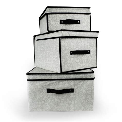 Set of 3 Gray and Black Closet Storage Bin Box with Lid, 16" - Walmart ...