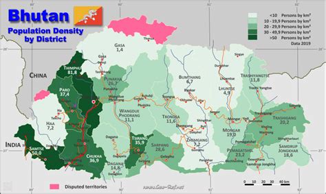 Bhutan population density by district | Bumthang, Bhutan, Density