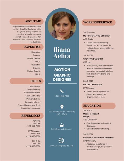 Motion Graphic Designer Resume Template 2023 - Download In PDF