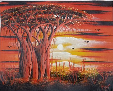 African Tree of Life Original Canvas Painting - Red – RuvaAfricWear